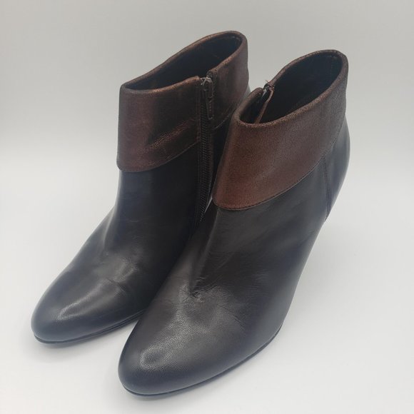 Alfani Shoes - Alfani Darcy Leather Brown & Bronze Heels Ankle Bootie Women's Size 7.5 M/ S4